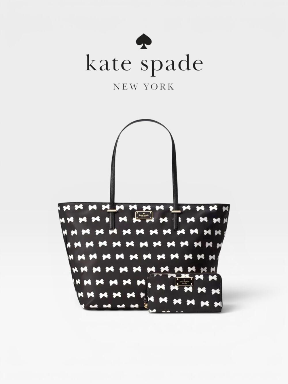 NWT Kate Spade Bow Print Nylon Tote Bag Black White